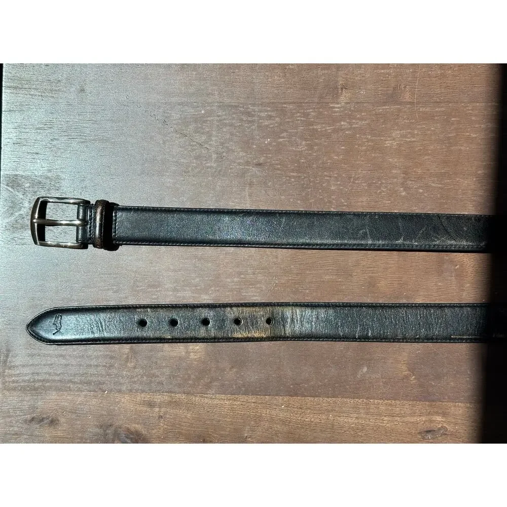 Polo Ralph Lauren Black Genuine Leather Belt 36/90 Old Money Classic Preppy